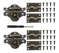2 Piece Set Antique Embossing Latch Lock with Screwdriver, Retro Style Padlock Lock Key Latch Clasp Set Box Lock, Box Hinges and Latches with 28 Screws for Jewellery Wooden Boxes Decoration-47x35mm