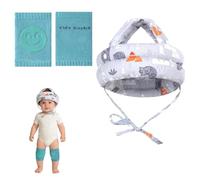 2-Piece Set Baby Head Protector with Soft Padding, Lightweight Design for Comfort, Grey Baby Helmet and Knee Pads, Babys Backpack Head Protector for Daily Use