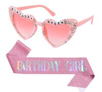 2-Piece Set Birthday Glasses, Birthday Sunglasses, Pink Shot Glasses, Pink Heart Glasses, Diamond Pearl Sunglasses Heart Shaped Birthday Party Gift Supplies Cute Accessories Sparkling Decoration