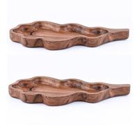 2-Piece Set Brown Solid Wood Serving Tray 30 cm Ceramic Bowl