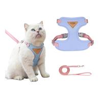 2 Piece Set Cat Harness Escape Proof Kitten Rabbit Harness And Lead Set Lightweight Adjustable Cat Lesh Outfit Breathable No-Pull Pet Vest Puppy Accessories For Small Animals Outdoor Walking (BlueS)