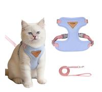 2 Piece Set Cat Harness Escape Proof Kitten Rabbit Harness And Lead Set Lightweight Adjustable Cat Lesh Outfit Breathable No-Pull Pet Vest Puppy Accessories For Small Animals Outdoor Walking (BlueXS)