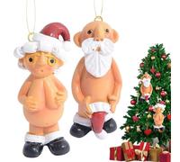 2-Piece Set Christmas Decorations, Naughty Santa, Santa Pendant, Funny Xmas Party Decor Ornaments, for Home, New Year's Eve Decorations, Tree, Toys Gifts (5CM)