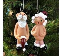 2-Piece Set Christmas Funny Naked Santa Hanging Pendant for Home, New Year's Eve Decorations, Tree, Resin, A