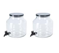 2-Piece Set Drink Dispenser Glass 5.2 L With Tap And Wooden Lid Water Dispenser
