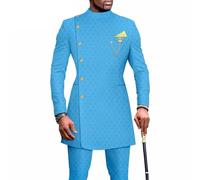2 Piece Set for Men African Formal Suits Clothing Dashiki Long Pants Outfits Traditional Shirts Outwear (Color : Blue-2, Size : XL)