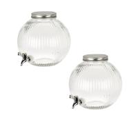 2 Piece Set Glass Drink Dispenser 5.5 Liters With Tap & Lid Lemonade Dispenser