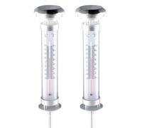 2-Piece Set GRUNDIG Outdoor Solar LED Thermometer Lamp With Ground Spike, Silver