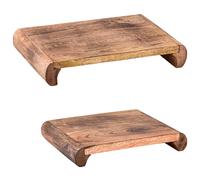 2-Piece Set Natural Wood Serving Tray 33 cm Tea Tray Brown