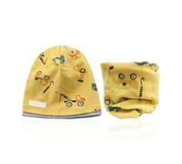 2-Piece Set of Cartoon Engineering Vehicle Printed Hat and Scarf, Children's Thermal Products, Cute Cartoon Hat, Windproof Ear Protection Hat Yellow