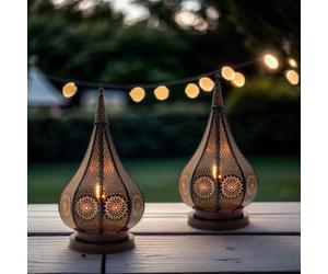 2-Piece Set Oriental Lantern Candle Holder Garden Decor Ezana Black