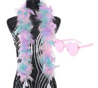 2-Piece Set Pink Blue Feather Boa, White Feather Boa, Delicate Feather Scarf, White Feather Scarf Perfect For Dance Performances, Weddings And Carnival Celebrations