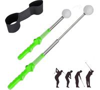 2-Piece Set Retractable Golf Training Aid and Arm Posture Correction Strap, Golf Swing Training Aid, Adjustable Golf Grip Trainer, Golf Practice Accessories for Beginners and Professionals (Green)