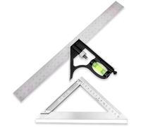 2-Piece Set Square Tool, Combination Square, Incl 11.81inch/300mm Set Square Carpentry With Spirit Level and Silver 170mm Imperial Triangle Ruler At 90 Degrees for Engineer Woodworking Framing