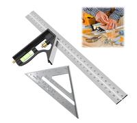 2-Piece Set Square Tool, Incl 11.81inch/300mm Combination Square With Spirit Level, And A Silver 7-Inch Imperial Triangle Ruler At 90 Degrees For Accurate And Adjustable Woodworking Measurement