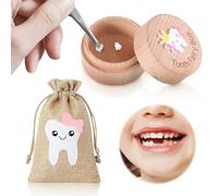 2 Piece Set Tooth Fairy Box, Tooth Fairy Bag, Baby Tooth Keepsake Box,Baby Tooth Storage Box, Wooden Tooth Fairy Box Kit To Keep The Childhood Memory For Tooth Loss Baby Birthday Gifts(Pink)