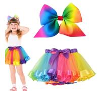 2-Piece Set Tutu Skirts For Girls, Tutu Skirts For Girls, Tutu, Rainbow Skirt, Rainbow Tutu Adult, Layered Tulle Dance Skirt, Neon Dance Dress Ballet W Hairbow, For Women Festival Outfits With Hairbow
