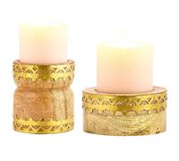 2-Piece Set Vintage Tea Light Holders Candle Holders Wooden Boho Decor 9Cm