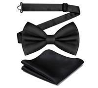2 Piece set with 1 Bowtie and 1 Cloth, Adjustable Bowtie and Pocket Square Set, Men Bow Tie and Handkerchief Solid Color Double Fold Pre-Tied Bow Tie for Dinners, Weddings, Parties, Business, Proms