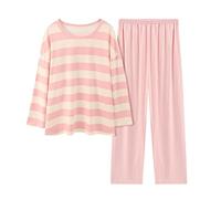 2-piece set, women's leisure suit, long sleeve sleep shirt for women, loungewear, autumn and winter pyjamas, oversize sleepwear, striped pyjama set, casual sleep shirt, cotton, two-piece pyjama