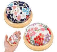 2 Piece Sewing Pin Cushions, Japanese Style Round Pincushions for Sewing Needle Holders, Wooden Base Sewing Pin Cushion, Round Shaped Needle Holders for Sewing, Quilting DIY Crafts (White, Navy)