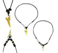 2 Piece Shark Tooth Pendant Necklace Acrylic, Adjustable Vintage Wax Rope,Surfer Necklace, Necklace With Wooden Beads, Fashion Vintage Pendant for Boys Girls Men Women Surfers