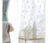 2 Piece Sheer Set with Loops 102x138CM Floral Embroidery Design White Polyester Light Filtering Drapes for Living Room & Bedroom Home Decor