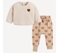 2-Piece Sherpa Sweatshirt and Turn-Up Cuff Joggers Outfit beige/brown