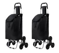 2-Piece Shopping Trolley Black Folding Shopping Cart Stair Climber Trolley