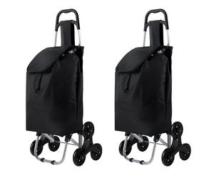 2-Piece Shopping Trolley Black Folding Shopping Cart Stair Climber Trolley