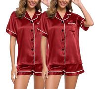 2 Piece Short Pyjamas Women's Pyjama Set Two Piece Shorty Sleepwear Turn-Down Collar with Buttons Nightwear Comfort Casual Short Sleeve Top and Pyjama Bottoms Night Dress Plain 2024