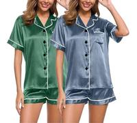 2 Piece Short Pyjamas Women's Pyjama Set Two Piece Shorty Sleepwear Turn-Down Collar with Buttons Nightwear Comfort Casual Short Sleeve Top and Pyjama Bottoms Night Dress Plain 2024