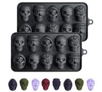 2-Piece Silicone Skull Mold Set - Versatile Halloween Baking Tray for Whiskey Ice Cubes, Cocktail Garnishes, Chocolate Treats & Cake Decorations, Durable Candy Making Equipment