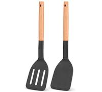 2 Piece Silicone Spatula with Wooden Handle Heat Resistant Silicone Kitchen Utensils Set as Spatula for Coated Pans Silicone Black Spatula Cooking Spoon Silicone Kitchen Utensil Set