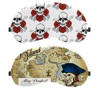 2 Piece Skull Island Treasure Map Sleep Mask Cover, Eye Mask for Men Women, Breathable Sleeping Eye Masks, Zero Eye Pressure for Sleeping