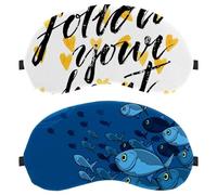 2 Piece Sleep Mask, Completely Block Out Light Eye Mask for Side Sleeper, Fishes Blue Zero Eye Pressure Night Blindfold, Adjustable Eye Shade Cover