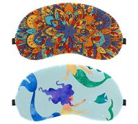 2 Piece Sleep Mask, Completely Block Out Light Eye Mask for Side Sleeper, Green Watercolor Mermaids Fishes Seaweeds Zero Eye Pressure Night Blindfold, Adjustable Eye Shade Cover