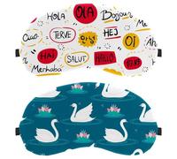 2 Piece Sleep Mask, Completely Block Out Light Eye Mask for Side Sleeper, White Swan Playing in The Lotus Plant Pool Zero Eye Pressure Night Blindfold, Adjustable Eye Shade Cover