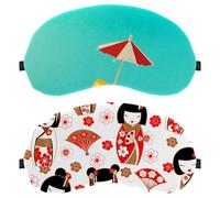 2 Piece Sleep Mask, Completely Block Out Light Eye Mask for Side Sleeper, Zero Eye Pressure Night Blindfold, Cute Japanese Dolls Kokeshi Pattern Adjustable Eye Shade Cover