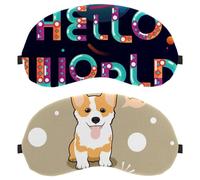 2 Piece Sleep Mask Cover Cute Corgi Dog Hungry Bones, Eye Mask for Men Women, Breathable Sleeping Eye Masks, Zero Eye Pressure for Sleeping