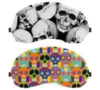 2 Piece Sleep Mask Cover, Eye Mask for Men Women, Day of The Dead Skull Mexican Breathable Sleeping Eye Masks, Zero Eye Pressure for Sleeping