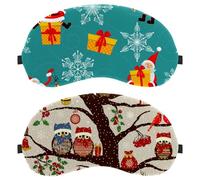 2 Piece Sleep Mask Cover Merry Christmas Owls Family Tree, Eye Mask for Men Women, Breathable Sleeping Eye Masks, Zero Eye Pressure for Sleeping