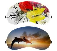 2 Piece Sleep Mask, Flying Dolphin Sunset Completely Block Out Light Eye Mask for Side Sleeper, Zero Eye Pressure Night Blindfold, Adjustable Eye Shade Cover