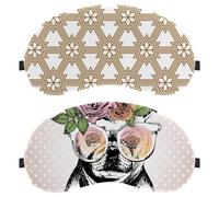 2 Piece Sleep Mask for Back and Side Sleeper Hand Drawn Pug Dog Flowers on Head 100% Light Blocking Eye Mask Adjustable & Breathable Sleeping Eye Cover Zero Eye Pressure