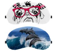 2 Piece Sleep Mask for Back and Side Sleeper, Ocean Sea Dolphin 100% Light Blocking Eye Mask, Adjustable & Breathable Sleeping Eye Cover, Zero Eye Pressure