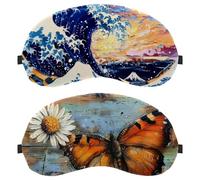 2 Piece Sleep Mask for Side Sleeper Men Women, Butterfly Daisy on Vintage Wooden Background Light Blocking Eye Mask Cover Eyeshade with Adjustable Strap, Night Blindfold