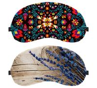 2 Piece Sleep Mask for Side Sleeper Men Women, Light Blocking Eye Mask Cover Eyeshade with Adjustable Strap, Retro Blue Flower Night Blindfold