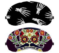 2 Piece Sleep Mask for Side Sleeper Men Women, Sugar Skull Day of The Dead Light Blocking Eye Mask Cover Eyeshade with Adjustable Strap, Night Blindfold