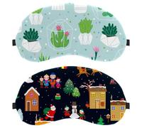2 Piece Sleep Mask, Light Blocking Sleeping Eye Mask for Women Men, Christmas Santa Claus Elk Deer Snowfalkes House Night Blindfold, Breathable Eye Mask Cover