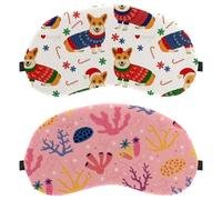 2 Piece Sleep Mask, Pink Sea Life Coral Starfish Cartoon Completely Block Out Light Eye Mask for Side Sleeper, Zero Eye Pressure Night Blindfold, Adjustable Eye Shade Cover